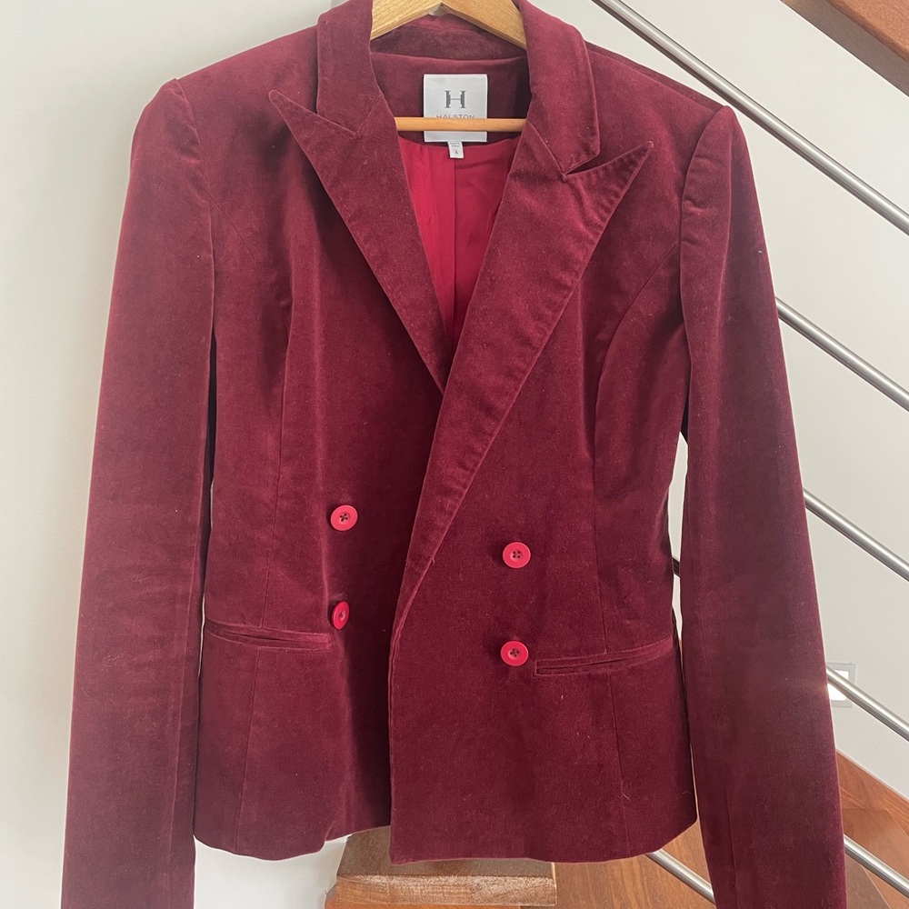 Halston Heritage Deep Red Velvet Blazer
